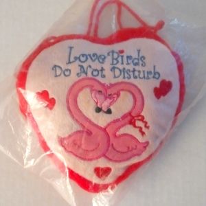 Flamingo Heart Mini Pillow, love birds door hanger. Wedding Anniversary. Vintage